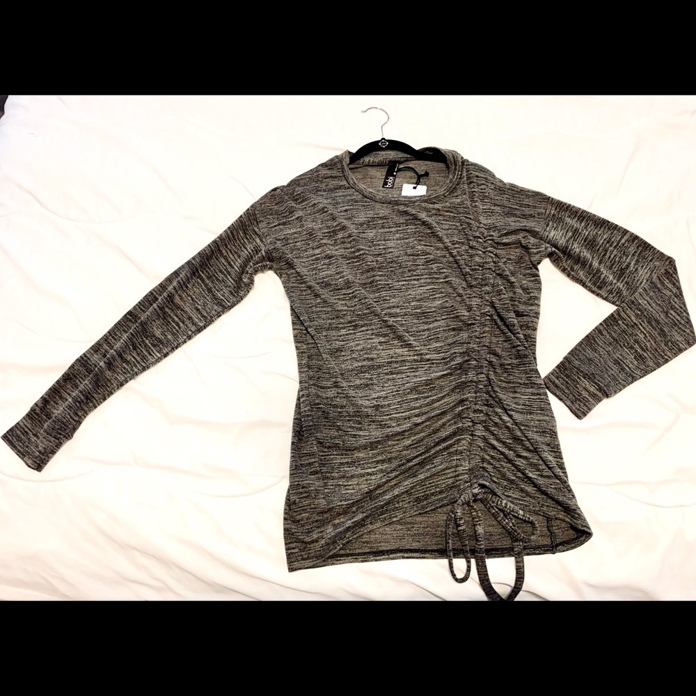 Bobi LA Heater Grey Sweater/Shirt with ruched/tie